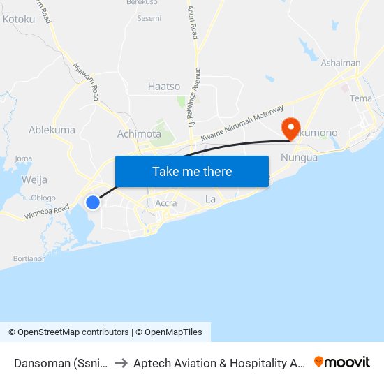 Dansoman (Ssnit Flats) to Aptech Aviation & Hospitality Academy Gh. map