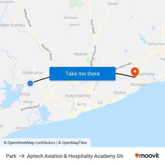 Park to Aptech Aviation & Hospitality Academy Gh. map