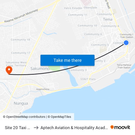 Site 20 Taxi Rank to Aptech Aviation & Hospitality Academy Gh. map