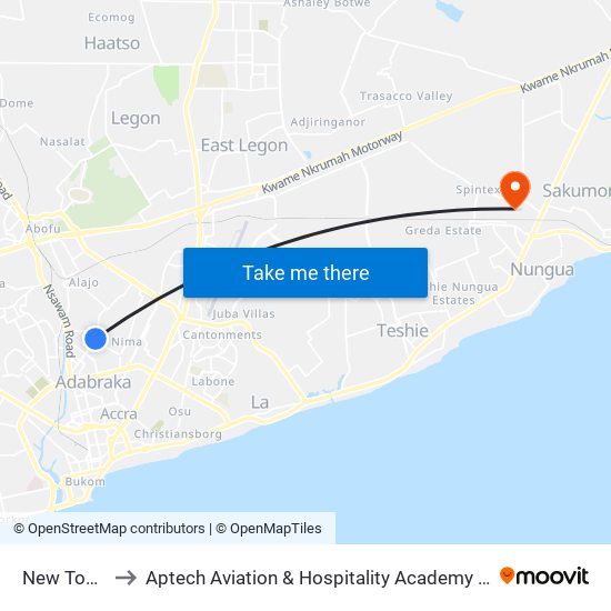 New Town to Aptech Aviation & Hospitality Academy Gh. map
