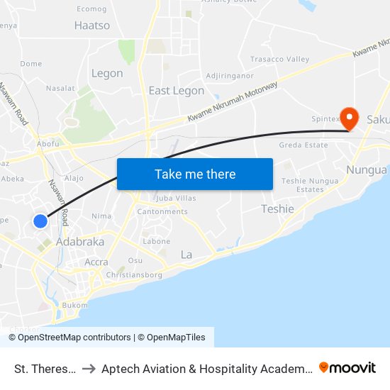 St. Theresa's to Aptech Aviation & Hospitality Academy Gh. map