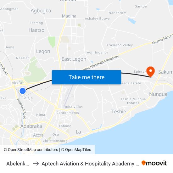 Abelenkpe to Aptech Aviation & Hospitality Academy Gh. map