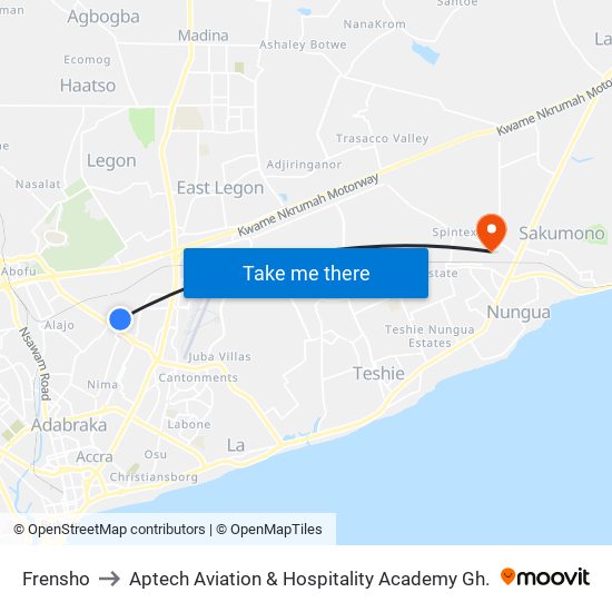 Frensho to Aptech Aviation & Hospitality Academy Gh. map
