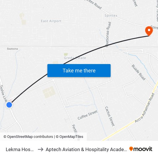 Lekma Hospital to Aptech Aviation & Hospitality Academy Gh. map