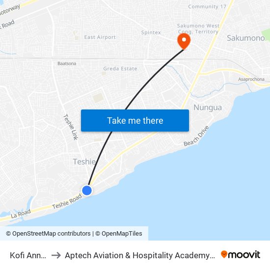 Kofi Annan to Aptech Aviation & Hospitality Academy Gh. map