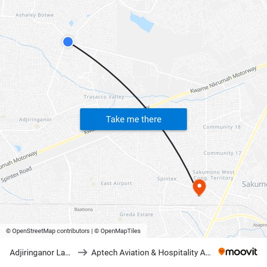 Adjiringanor Last Stop to Aptech Aviation & Hospitality Academy Gh. map