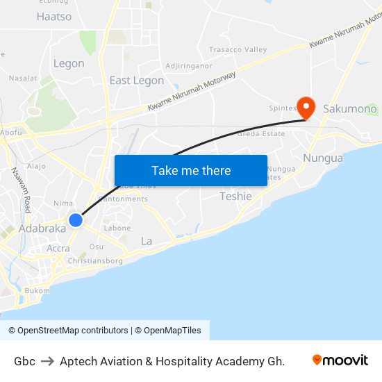Gbc to Aptech Aviation & Hospitality Academy Gh. map