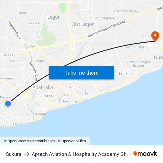 Sukura to Aptech Aviation & Hospitality Academy Gh. map
