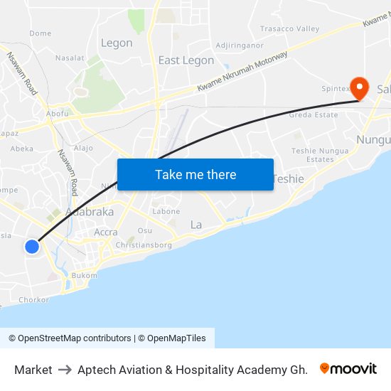 Market to Aptech Aviation & Hospitality Academy Gh. map
