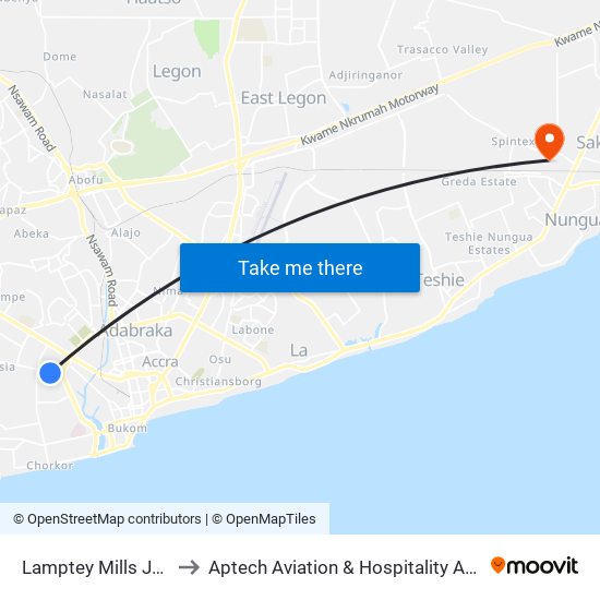 Lamptey Mills Junction to Aptech Aviation & Hospitality Academy Gh. map