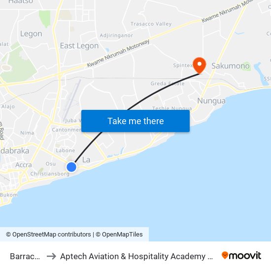 Barracks to Aptech Aviation & Hospitality Academy Gh. map