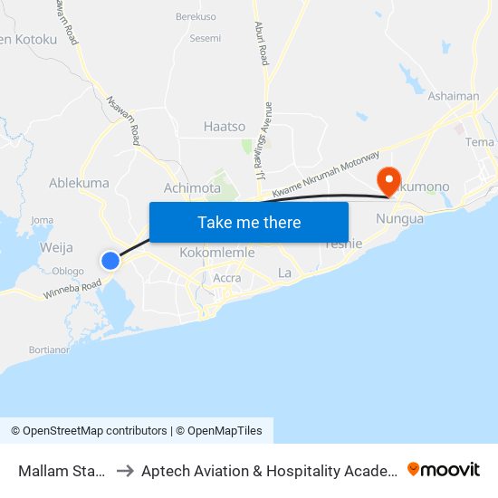 Mallam Station to Aptech Aviation & Hospitality Academy Gh. map
