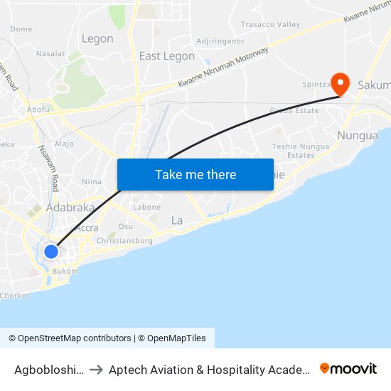 Agbobloshie 2 to Aptech Aviation & Hospitality Academy Gh. map