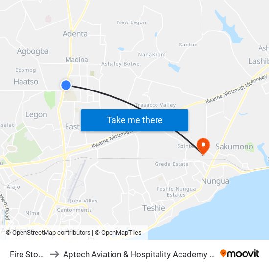 Fire Stone to Aptech Aviation & Hospitality Academy Gh. map