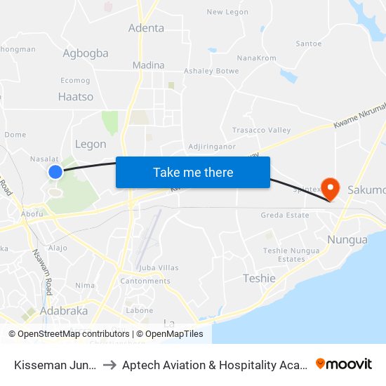 Kisseman Junction to Aptech Aviation & Hospitality Academy Gh. map