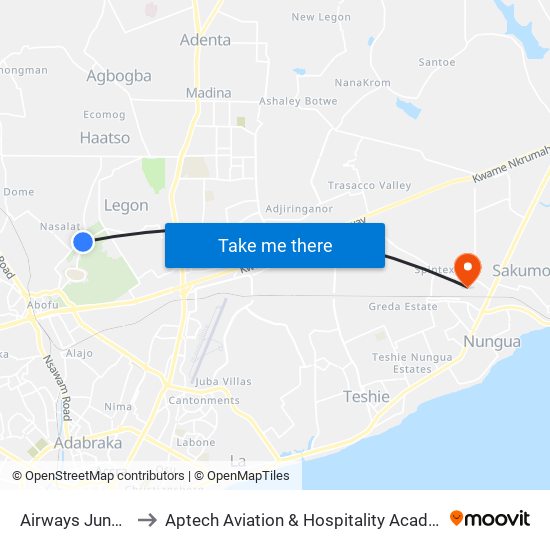 Airways Junction to Aptech Aviation & Hospitality Academy Gh. map