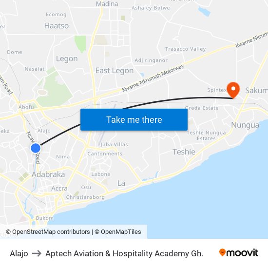 Alajo to Aptech Aviation & Hospitality Academy Gh. map