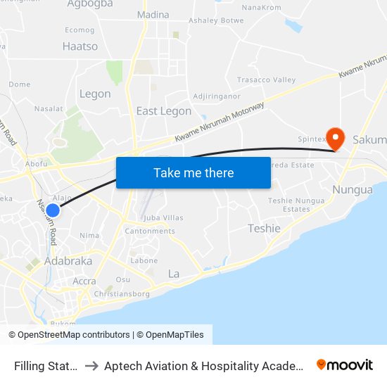 Filling Station to Aptech Aviation & Hospitality Academy Gh. map