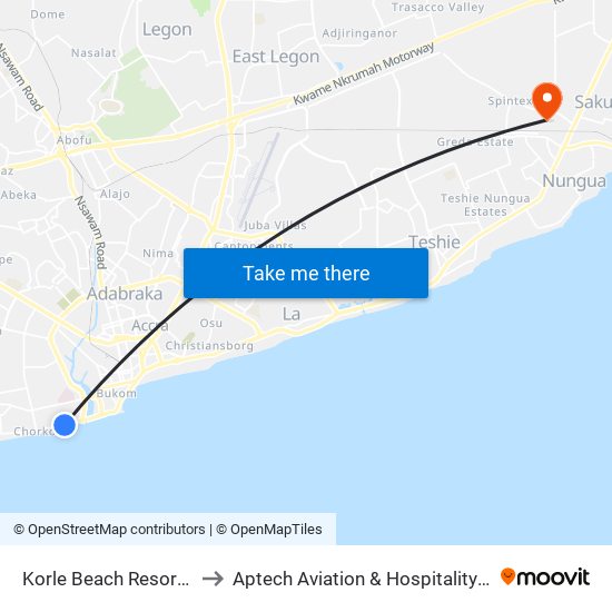 Korle Beach Resort Junction to Aptech Aviation & Hospitality Academy Gh. map