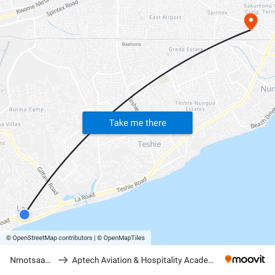 Nmotsaanaa to Aptech Aviation & Hospitality Academy Gh. map