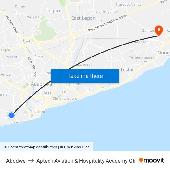 Abodwe to Aptech Aviation & Hospitality Academy Gh. map