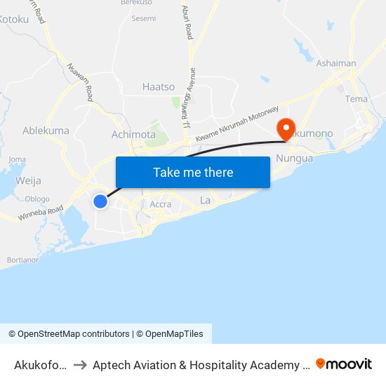 Akukofoto to Aptech Aviation & Hospitality Academy Gh. map