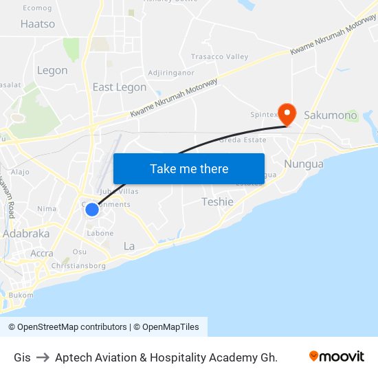 Gis to Aptech Aviation & Hospitality Academy Gh. map