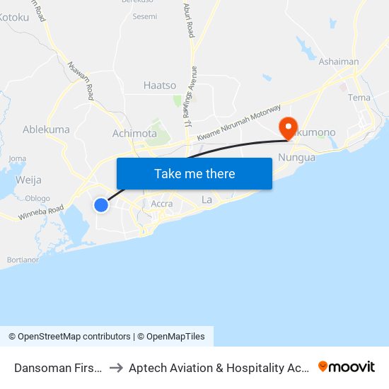 Dansoman First Stop to Aptech Aviation & Hospitality Academy Gh. map