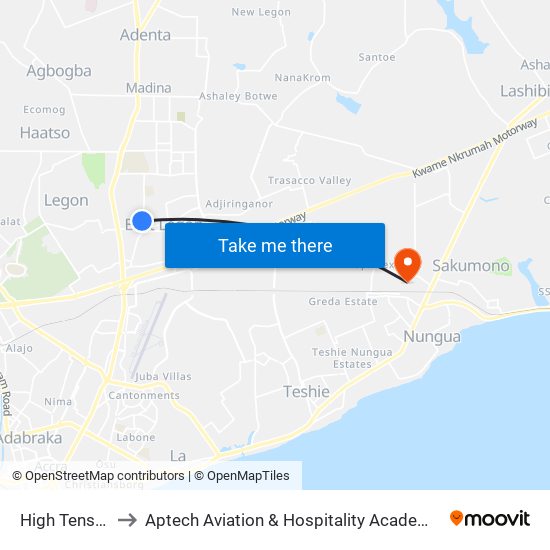 High Tension to Aptech Aviation & Hospitality Academy Gh. map