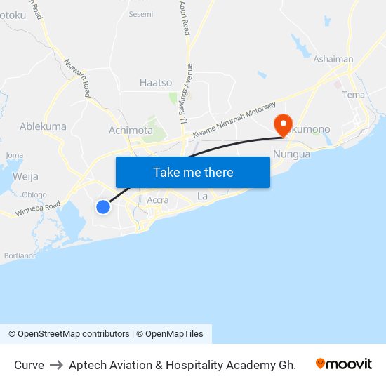 Curve to Aptech Aviation & Hospitality Academy Gh. map