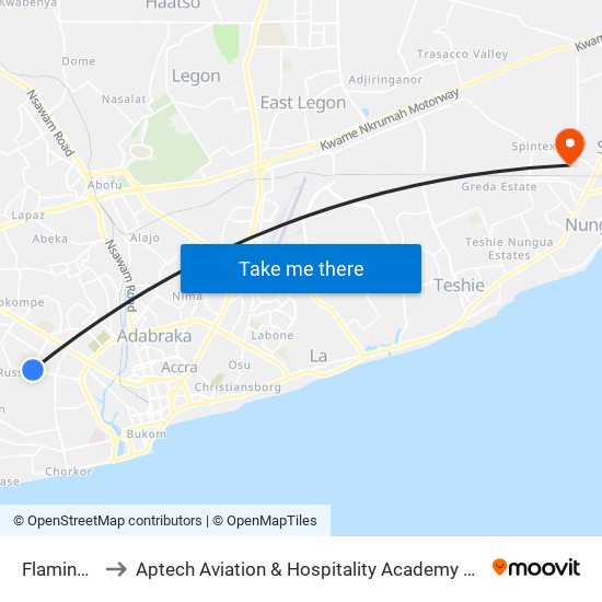 Flamingo to Aptech Aviation & Hospitality Academy Gh. map