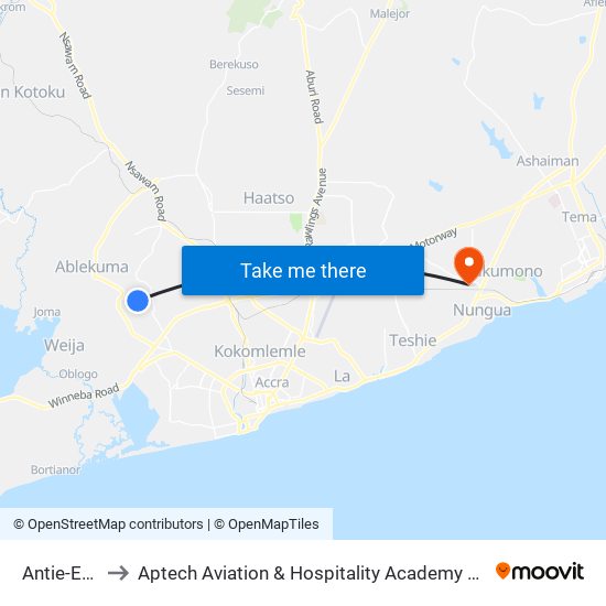 Antie-Eku to Aptech Aviation & Hospitality Academy Gh. map