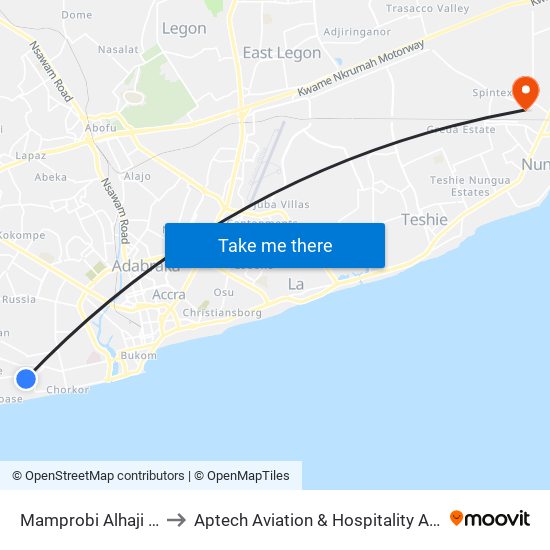 Mamprobi Alhaji Station to Aptech Aviation & Hospitality Academy Gh. map