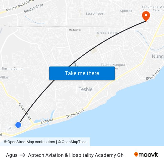 Agus to Aptech Aviation & Hospitality Academy Gh. map