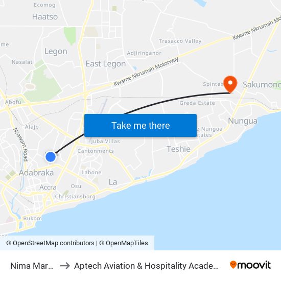 Nima Market to Aptech Aviation & Hospitality Academy Gh. map
