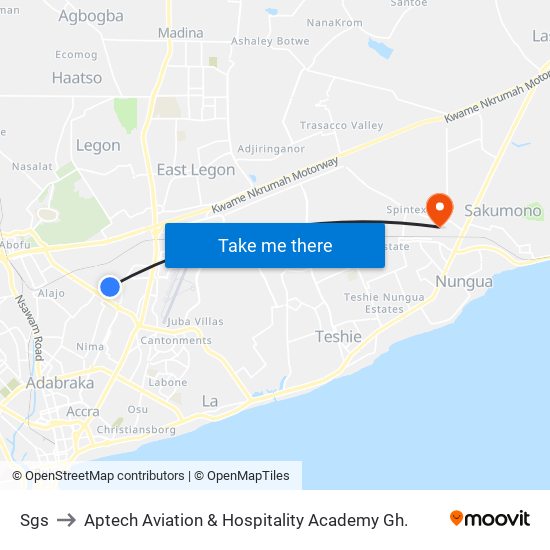 Sgs to Aptech Aviation & Hospitality Academy Gh. map