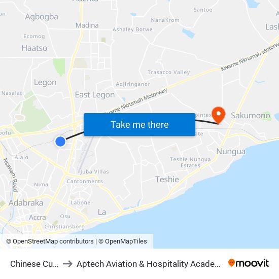 Chinese Curve to Aptech Aviation & Hospitality Academy Gh. map