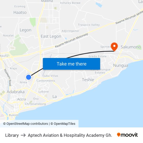 Library to Aptech Aviation & Hospitality Academy Gh. map