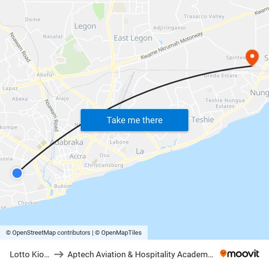 Lotto Kiosk to Aptech Aviation & Hospitality Academy Gh. map
