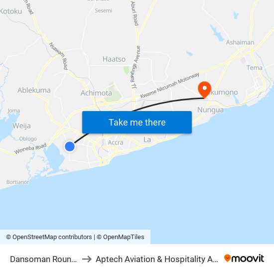 Dansoman Roundabout to Aptech Aviation & Hospitality Academy Gh. map