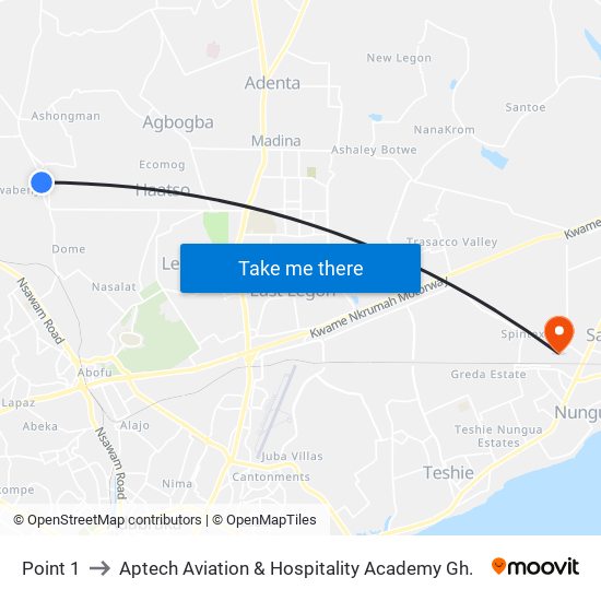 Point 1 to Aptech Aviation & Hospitality Academy Gh. map