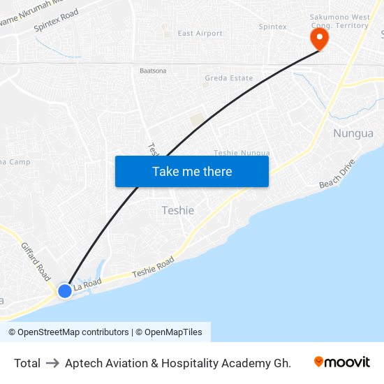 Total to Aptech Aviation & Hospitality Academy Gh. map