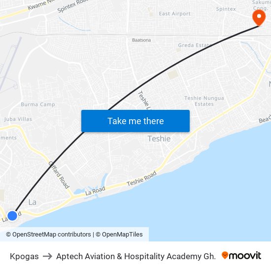 Kpogas to Aptech Aviation & Hospitality Academy Gh. map