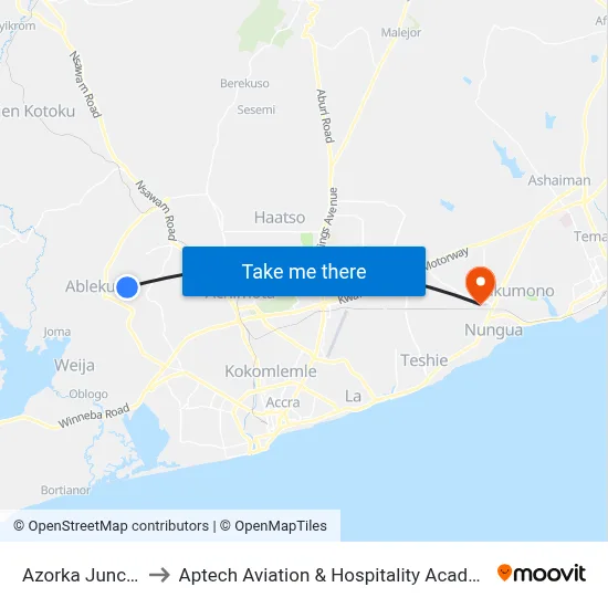 Azorka Junction to Aptech Aviation & Hospitality Academy Gh. map