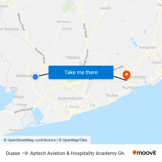 Duase to Aptech Aviation & Hospitality Academy Gh. map