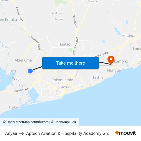 Anyaa to Aptech Aviation & Hospitality Academy Gh. map