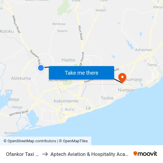 Ofankor Taxi Rank to Aptech Aviation & Hospitality Academy Gh. map