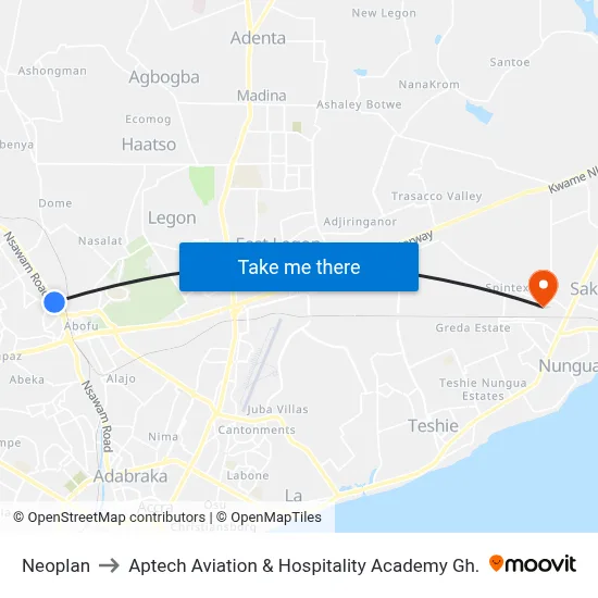 Neoplan to Aptech Aviation & Hospitality Academy Gh. map