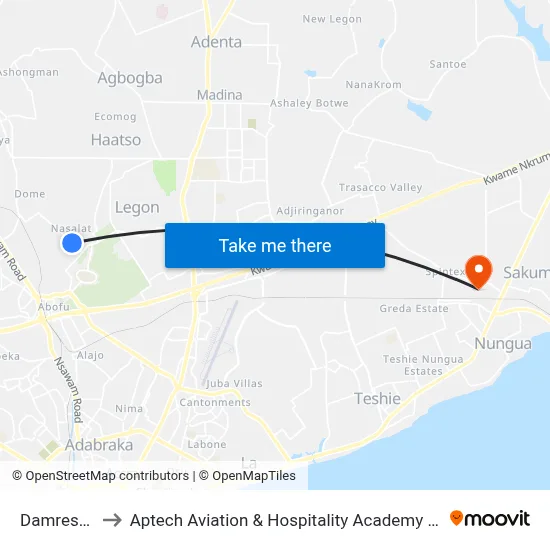 Damresco to Aptech Aviation & Hospitality Academy Gh. map