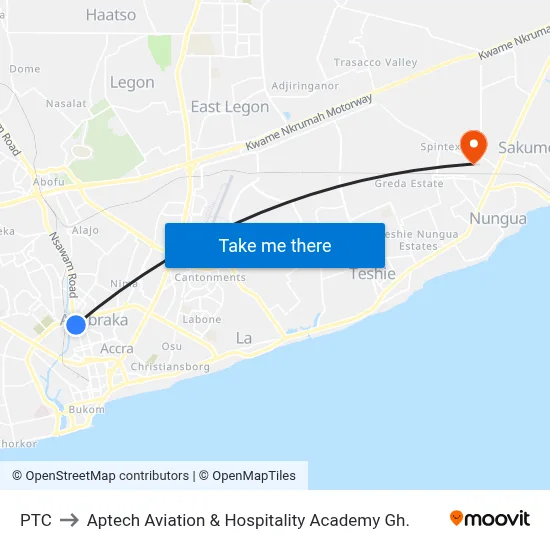 PTC to Aptech Aviation & Hospitality Academy Gh. map